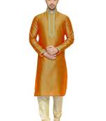 Orange Embroidered Dupion Silk Kurta Pajama