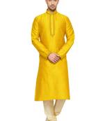 Yellow Embroidered Dupion Silk Kurta Pajama