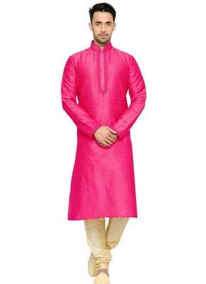 Pink Embroidered Dupion Silk Kurta Pajama 1