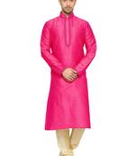 Pink Embroidered Dupion Silk Kurta Pajama