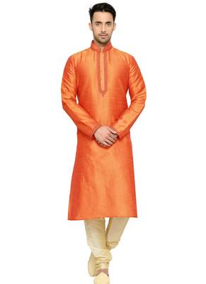 Orange Embroidered Dupion Silk Kurta Pajama 1