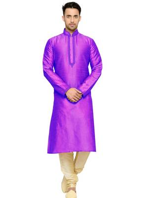 Purple Embroidered Dupion Silk Kurta Pajama 1