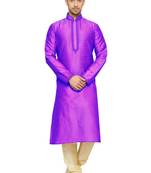 Purple Embroidered Dupion Silk Kurta Pajama