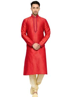 Maroon Embroidered Dupion Silk Kurta Pajama 1