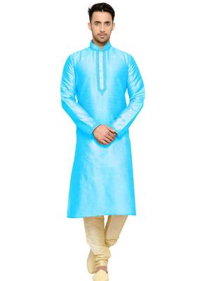 Turquoise Embroidered Dupion Silk Kurta Pajama 1