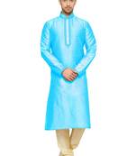 Turquoise Embroidered Dupion Silk Kurta Pajama