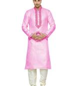 Pink Embroidered Dupion Silk Kurta Pajama
