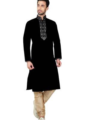 Black Embroidered Dupion Silk Kurta Pajama 1
