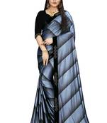 Blue printed lycra saree with blouse