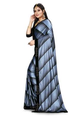 Blue printed lycra saree with blouse 2