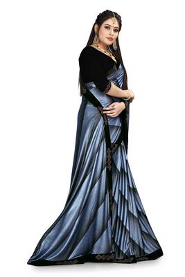 Blue printed lycra saree with blouse 3