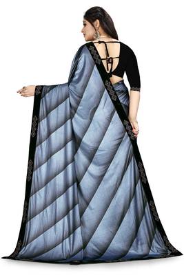 Blue printed lycra saree with blouse 4