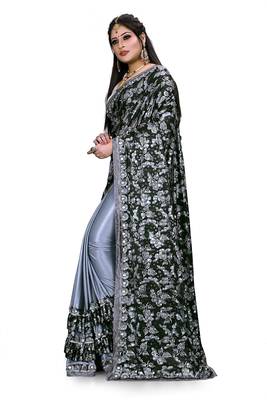 Grey printed lycra saree with blouse 2