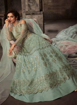 Light-Green Embroidered Net Salwar 1