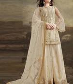 Beige Embroidered Net Salwar