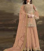 Peach Embroidered Net Salwar