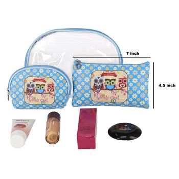 Blue Cosmetic Bag Set Makeup Travel Organizer Portable Toiletry Pouch 3 Pcs Set 2