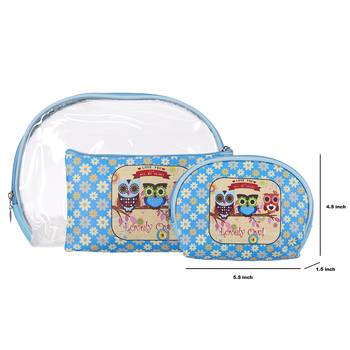 Blue Cosmetic Bag Set Makeup Travel Organizer Portable Toiletry Pouch 3 Pcs Set 3