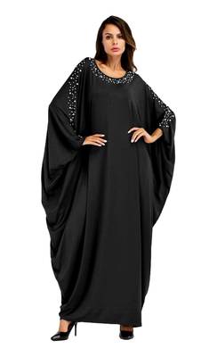 Women'S Black Color Pearl Work Abaya Burkha With Dupatta 1