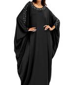 Women'S Black Color Pearl Work Abaya Burkha With Dupatta
