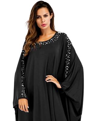 Women'S Black Color Pearl Work Abaya Burkha With Dupatta 2