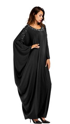 Women'S Black Color Pearl Work Abaya Burkha With Dupatta 3