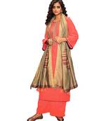 Peach Embroidered Cotton Unstitched Salwar
