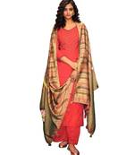 Red Embroidered Cotton Unstitched Salwar