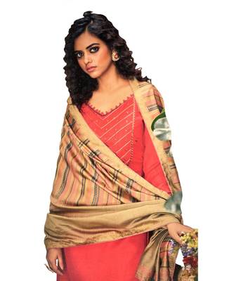 Red Embroidered Cotton Unstitched Salwar 2