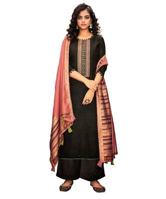 Black Embroidered Cotton Unstitched Salwar 1