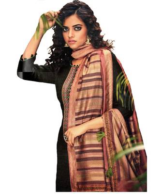Black Embroidered Cotton Unstitched Salwar 2