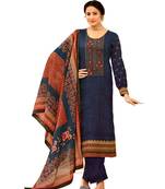 Blue Embroidered Cotton Unstitched Salwar