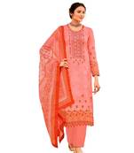Peach Embroidered Cotton Unstitched Salwar