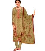 Beige Embroidered Cotton Unstitched Salwar