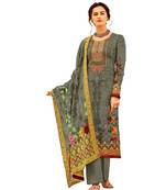 Grey Embroidered Cotton Unstitched Salwar