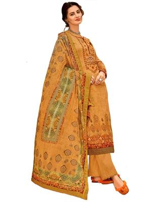 Yellow Embroidered Cotton Unstitched Salwar 1