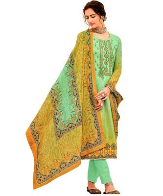 Green Embroidered Cotton Unstitched Salwar 1