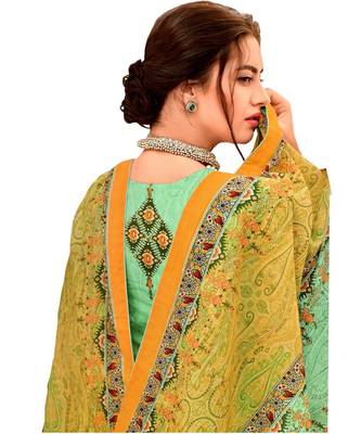 Green Embroidered Cotton Unstitched Salwar 2