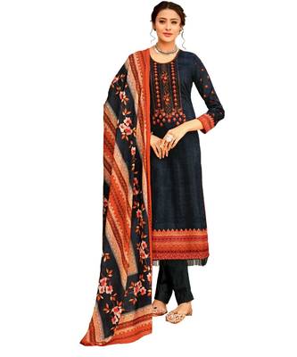 Grey Embroidered Cotton Unstitched Salwar 1