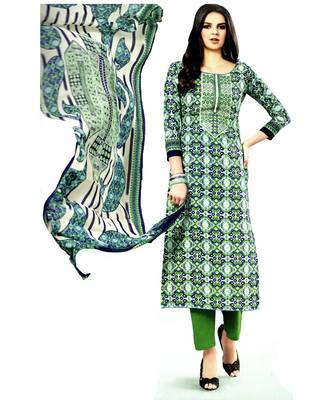 Green Embroidered Cotton Unstitched Salwar 1