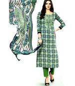 Green Embroidered Cotton Unstitched Salwar