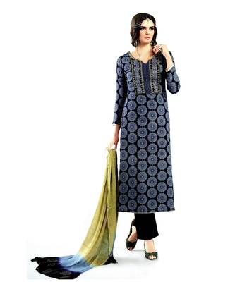 Blue Embroidered Cotton Unstitched Salwar 1