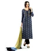 Blue Embroidered Cotton Unstitched Salwar