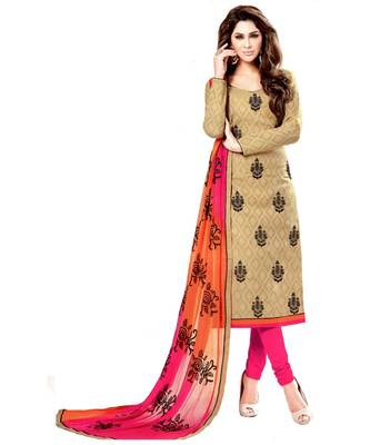 Brown Embroidered Cotton Unstitched Salwar 1
