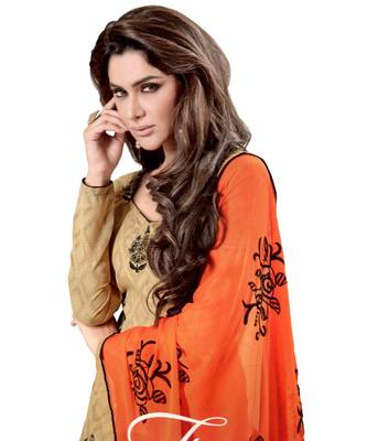 Brown Embroidered Cotton Unstitched Salwar 2