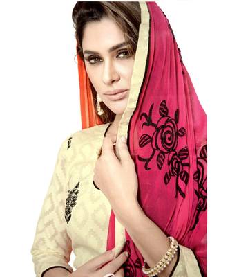 Cream Embroidered Cotton Unstitched Salwar 2