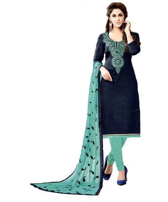 Blue Embroidered Cotton Unstitched Salwar 1