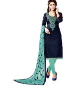 Blue Embroidered Cotton Unstitched Salwar