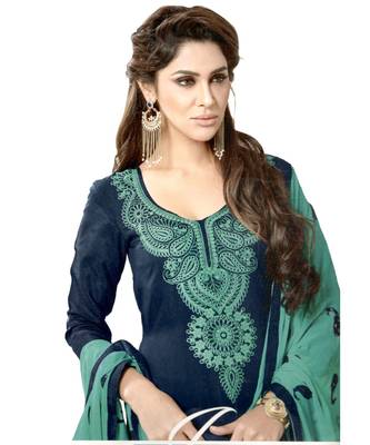 Blue Embroidered Cotton Unstitched Salwar 2