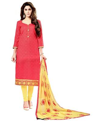 Peach Embroidered Cotton Unstitched Salwar 1